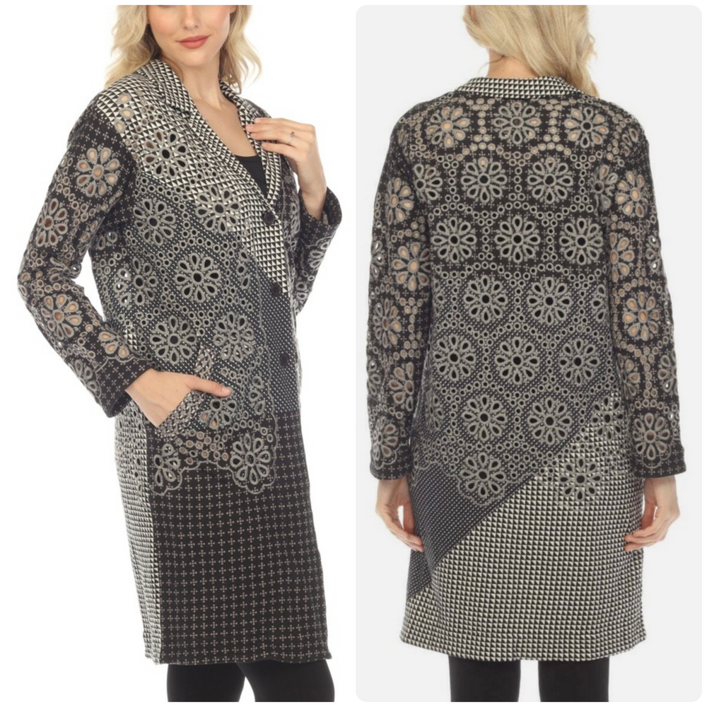 Johnny Was Biya Jacket Womens Medium Black Neelu Lace Eyelet Embroidered Boho
